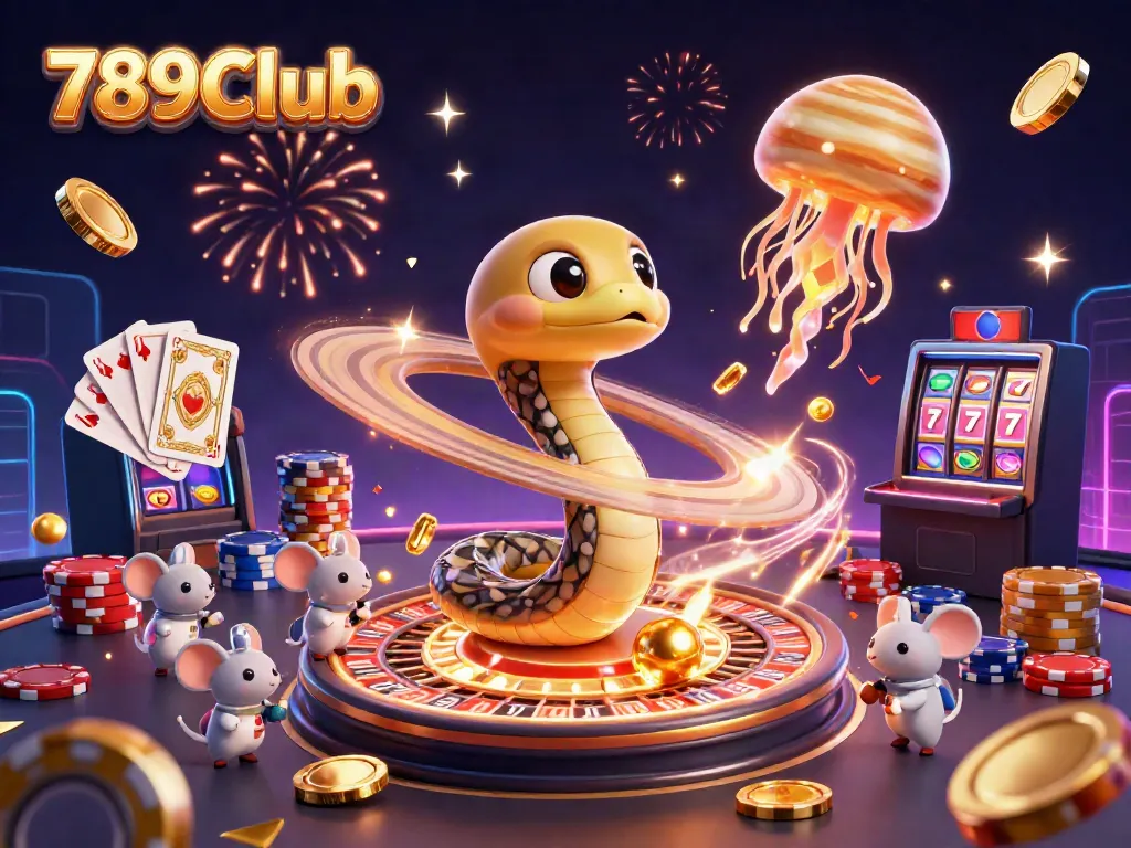 Experience thrilling bets at 789Club with vibrant 3D cosmic casino elements bursting with energy.