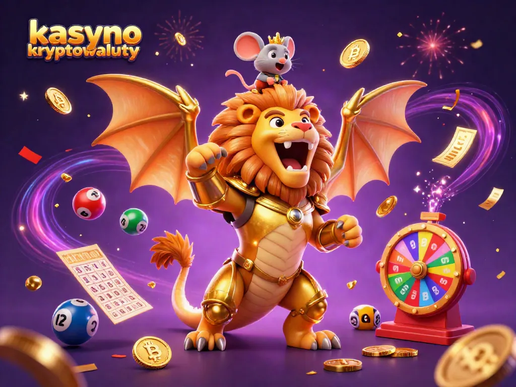 Engage with kasyno kryptowaluty through a vibrant scene of a chimera and digital casino elements.