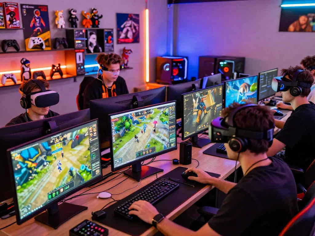 Dynamic gaming scene showcasing community engagement with warung168 merchandise and diverse players.