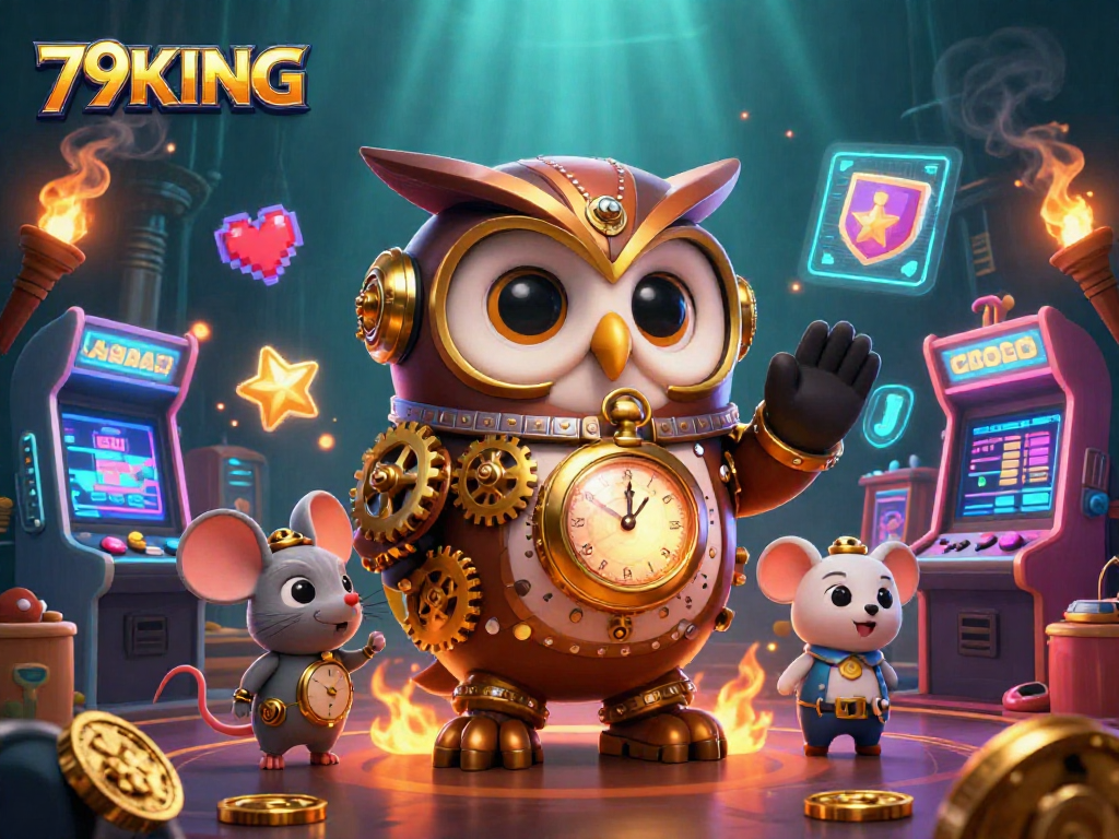 Engage with the vibrant world of 79KING featuring steampunk characters and dynamic casino elements.