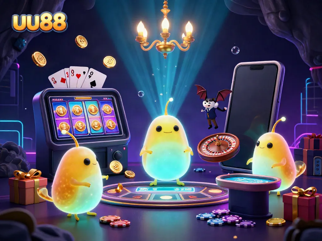 Engage with the lively uu88 casino scene, filled with colorful games and glowing glowworms creating an electrifying atmosphere.