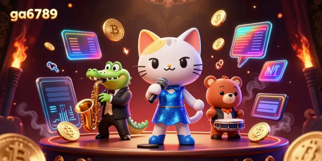 Experience thrilling action at ga6789 with a jazzy cat and musical friends in a vibrant casino scene.