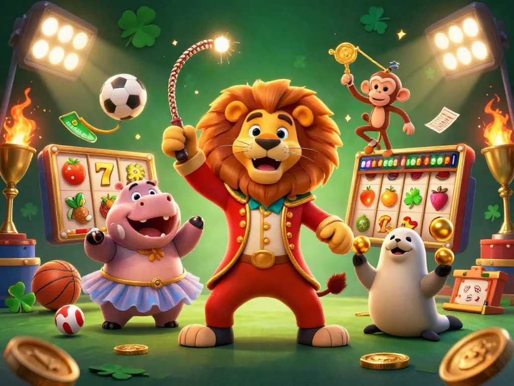Engage with exciting gaming elements at EE88, featuring a colorful circus scene with vibrant slot and casino themes.