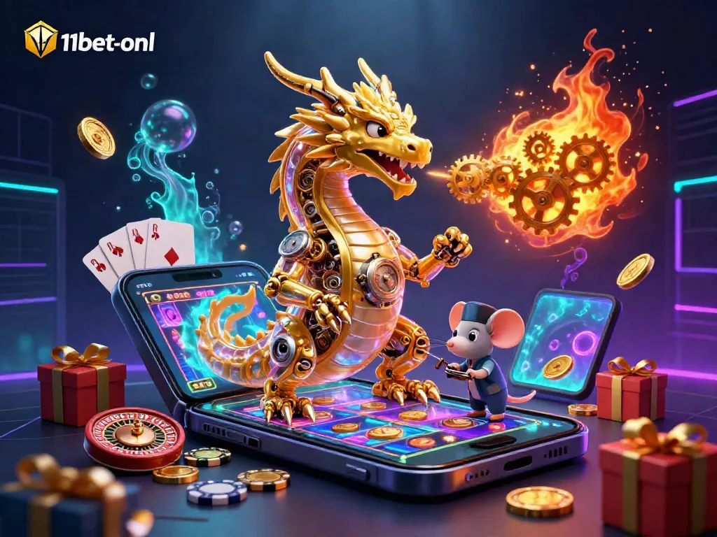 Experience thrilling gameplay with 11bet-onl featuring a dragon and casino elements in vibrant colors.