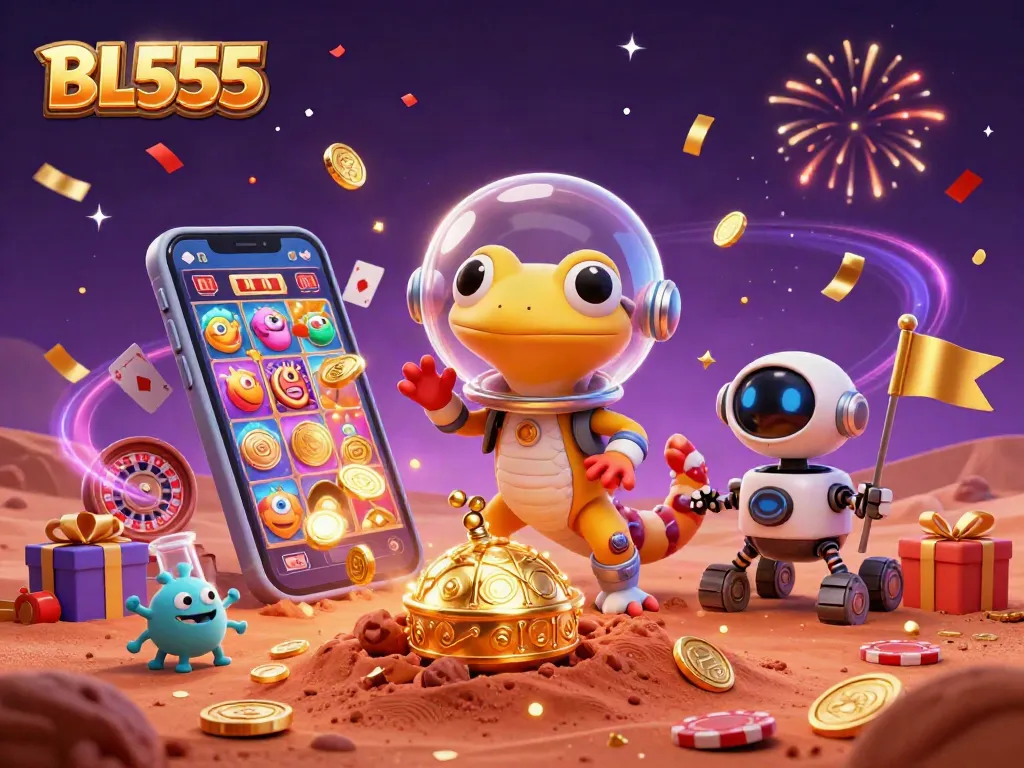 Spin for thrilling wins at BL555 with the Martian gecko discovering a golden casino adventure.