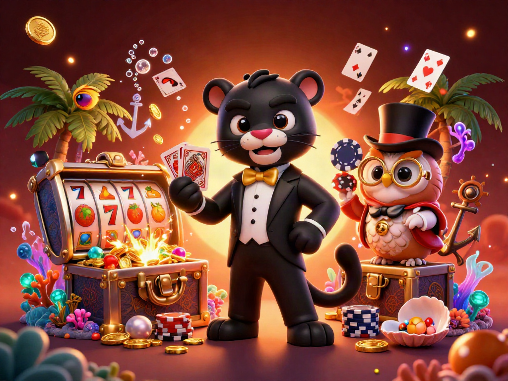 Engage in thrilling gameplay with 789CLUB showcasing a stylish panther dealer and vibrant casino elements.