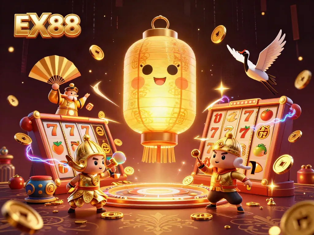Experience winning slot games at EX88 with vibrant elements exemplifying luck and excitement.