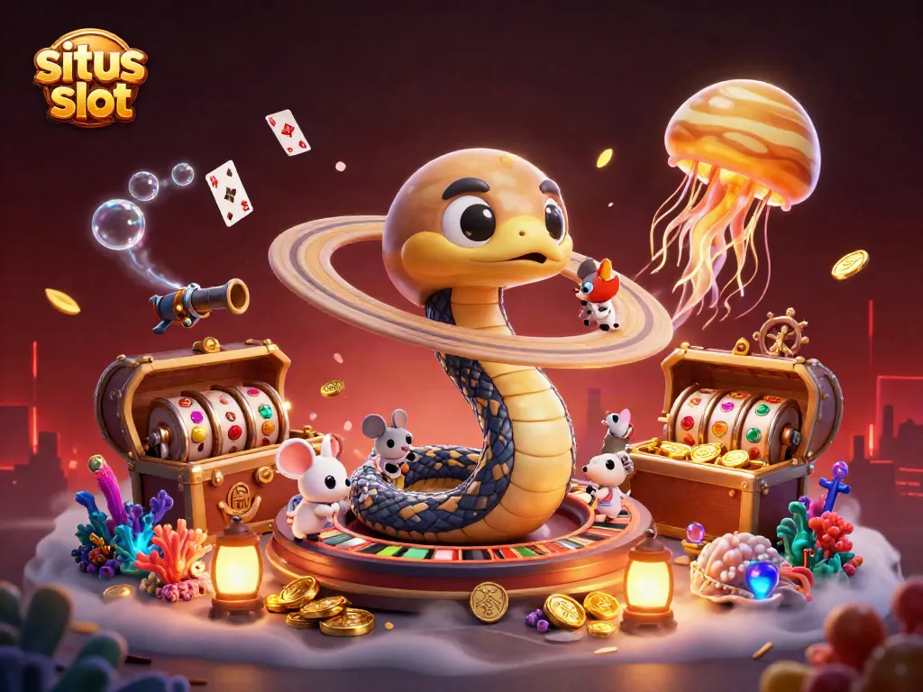 Experience exhilarating spins on the situs slot reels with cosmic characters in a vibrant casino adventure.