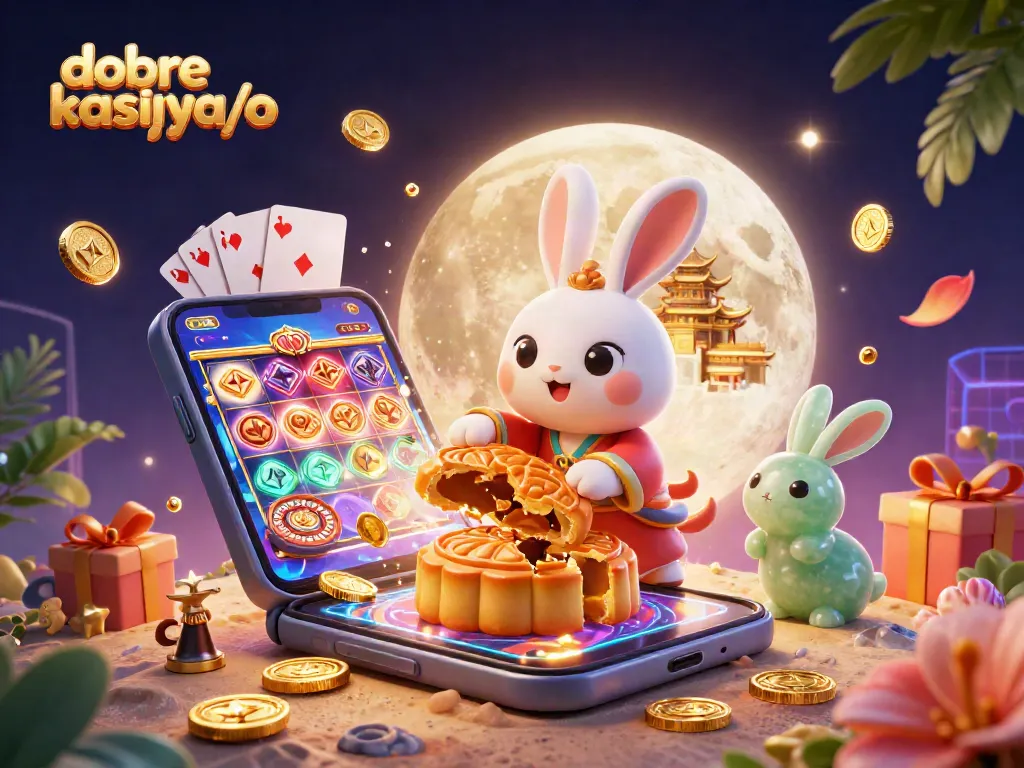 Engage in the magic of dobre kasyna/o with a whimsical 3D scene of a moon rabbit revealing poker chips.
