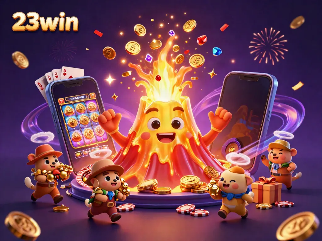 Experience thrilling playscape featuring a joyful 23win eruption of coins and treasures amidst a joyful celebration.