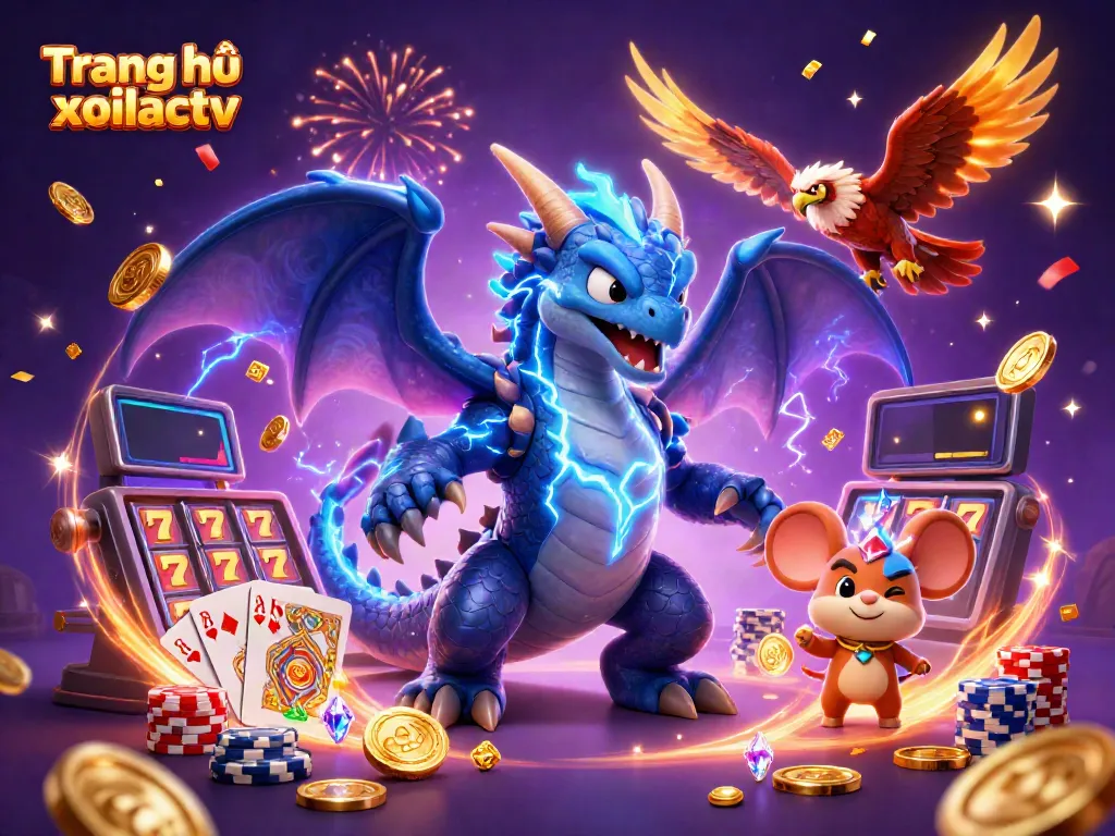 Engage with thrilling gameplay at Trang chủ xoilactv featuring vibrant characters, golden coins, and slot reels.