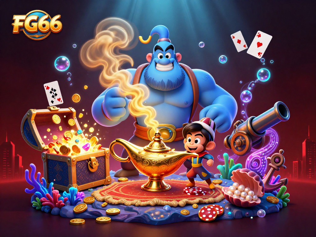 Experience the excitement of FG66 with the magical genie and rich casino treasures.