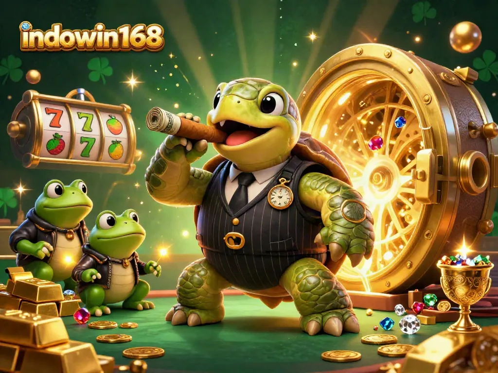 Spin and win big with indowin168 in a vibrant, lively casino scene featuring engaging characters and game elements.