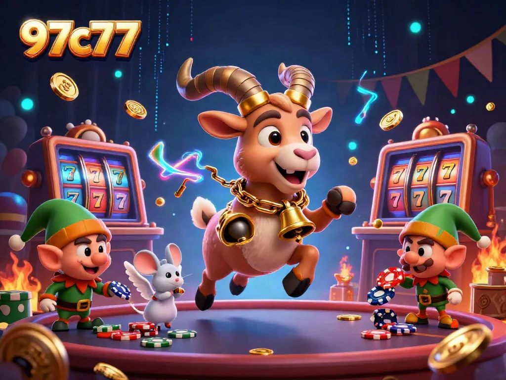 Experience 97c77's festive casino vibes with a Krampus goat, angel mouse, and mischievous gremlins.