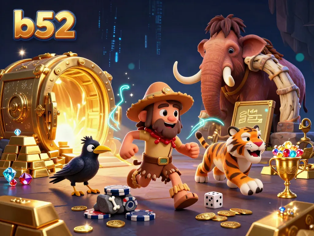 Experience the thrill of the b52 prehistoric casino with vibrant characters and dazzling treasures.