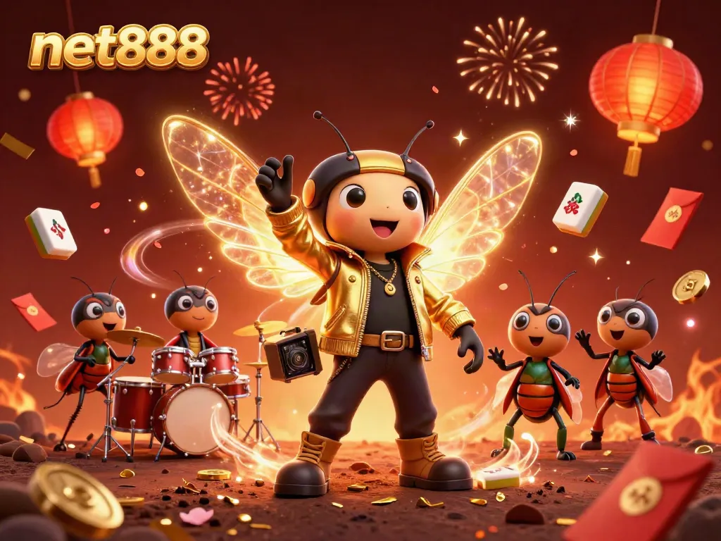 Experience the thrill of net888 with an exciting scene featuring colorful casino elements and characters in dynamic action.