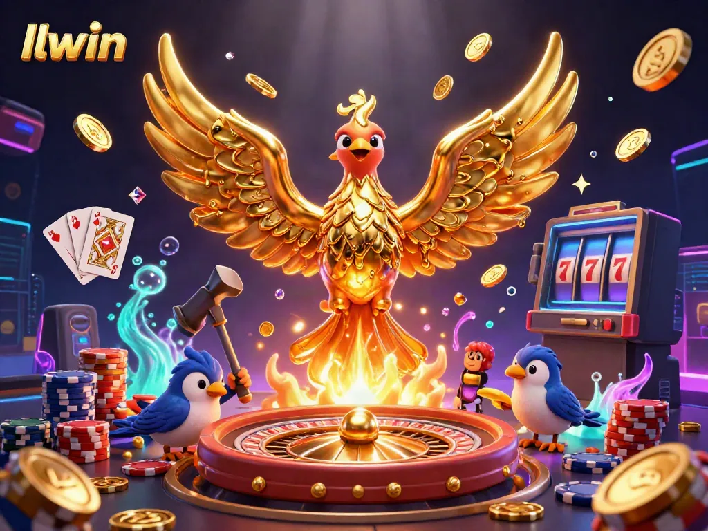 Experience thrilling gameplay at llwin with a dynamic scene featuring a golden phoenix and casino elements.