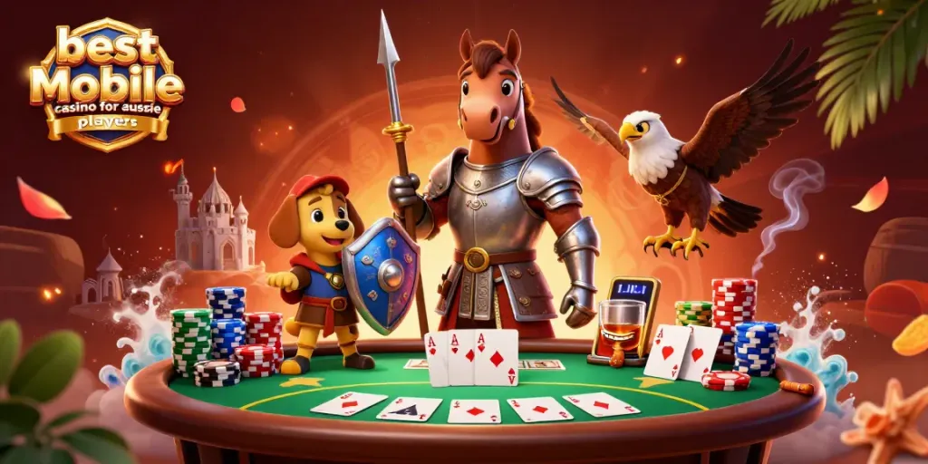 Experience the best mobile casino for aussie players with vibrant poker action featuring unique characters.