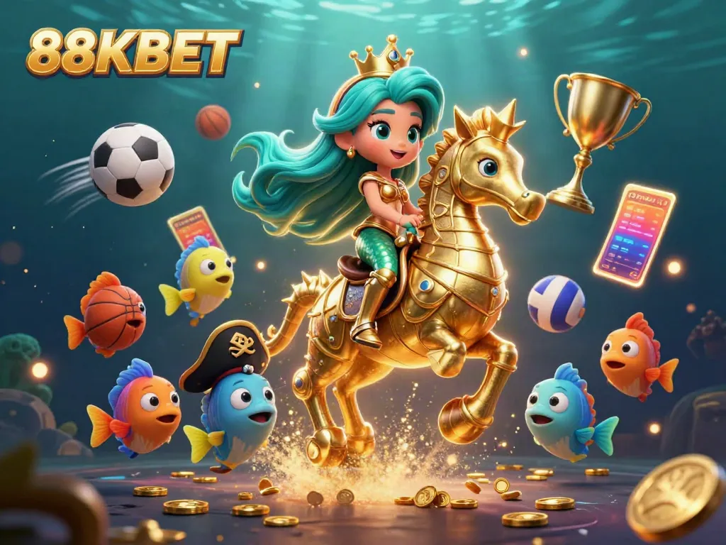 88KBET offers a vibrant underwater casino world with characters and sports elements for gamified betting.