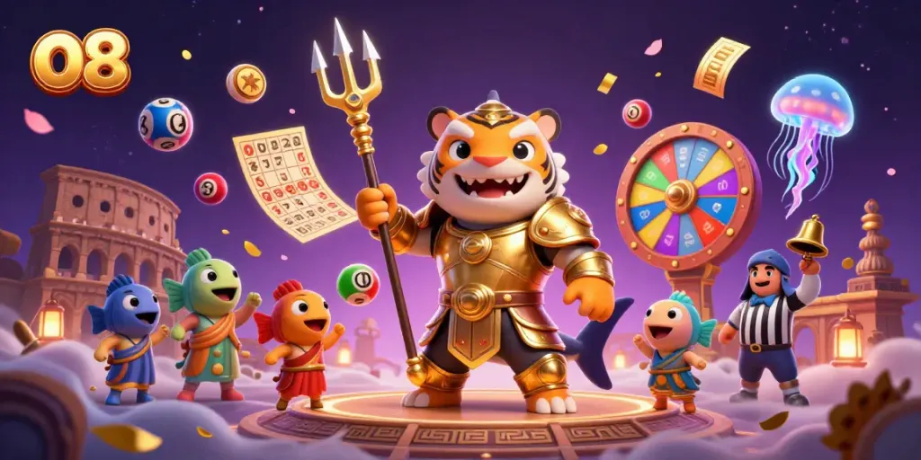 O8's thrilling underwater casino scene, featuring a gladiator shark and vibrant prizes, enhances online gambling excitement.