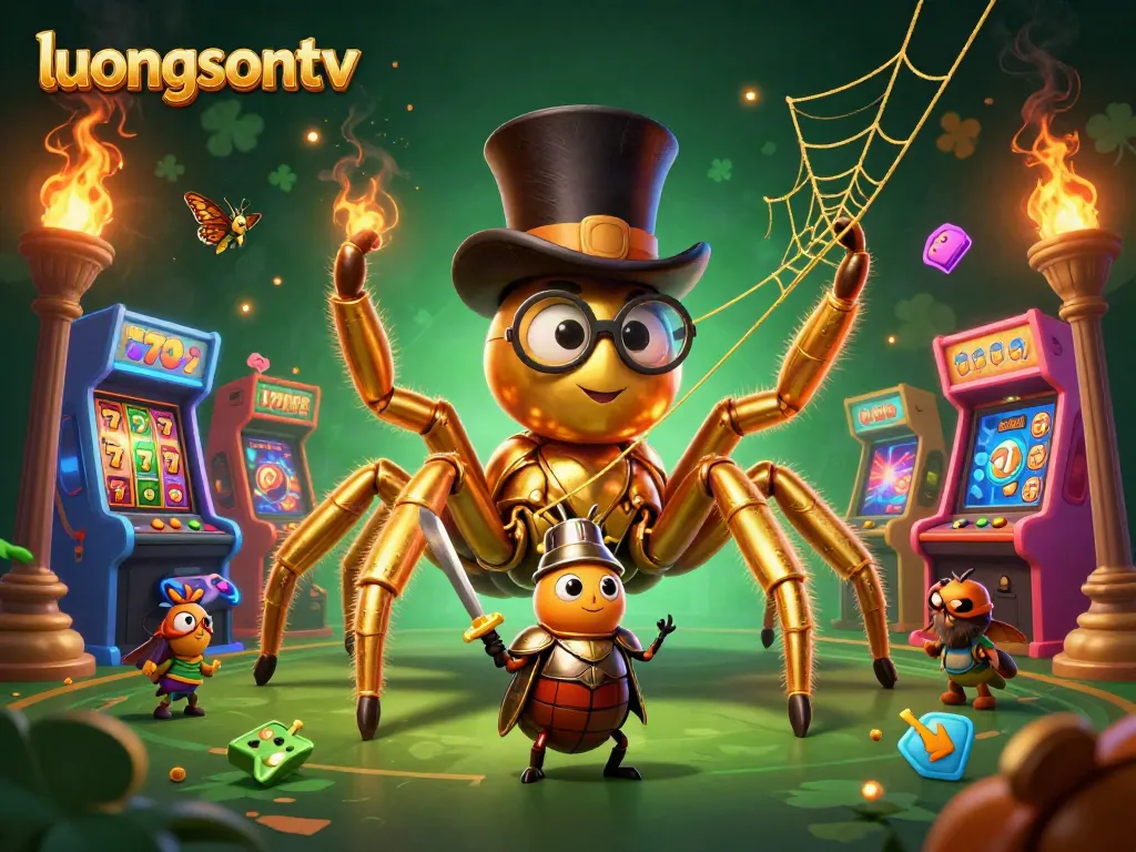 Engage in the thrilling action at luongsontv with a golden tarantula and knight amidst jackpot slots.