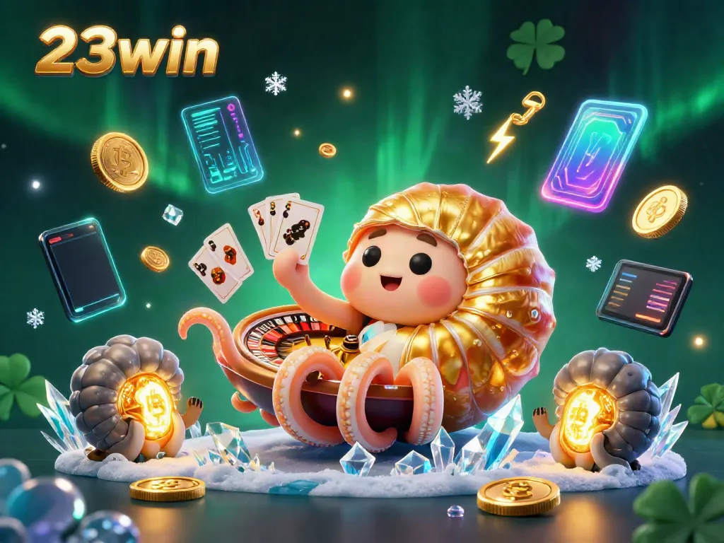 Engage with 23win's thrilling casino world through this vibrant 3D illustration.