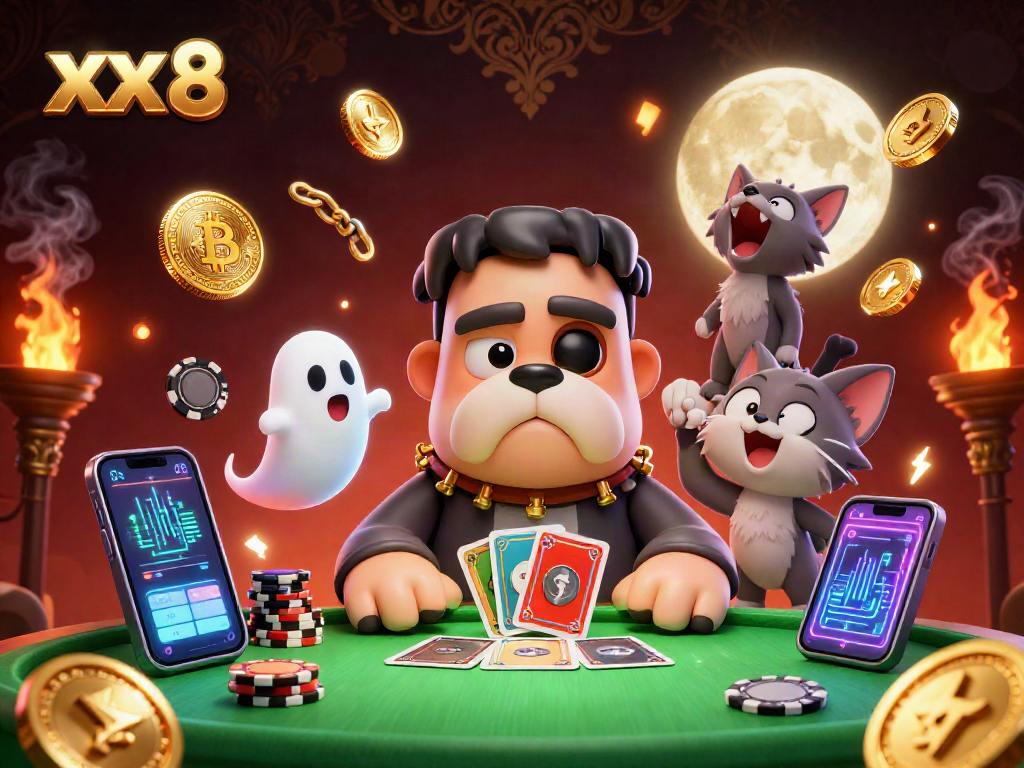 Engage with exciting xx 8 games at a vibrant, spooky casino illustrated scene featuring charming characters.