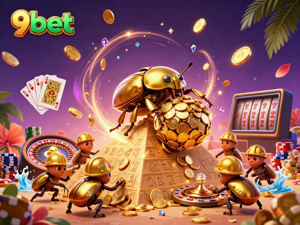 Experience exciting gameplay at 9bet with golden jewels, casino symbols, and vibrant gaming elements.