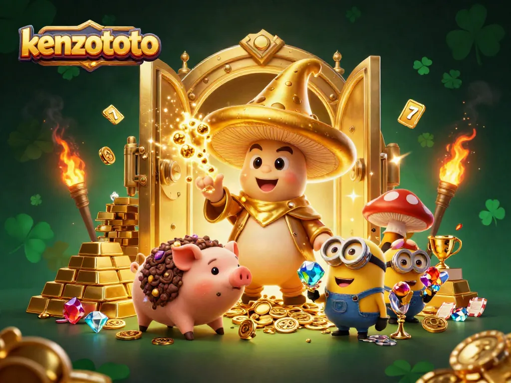 Experience the magic of kenzototo with golden treasures and game elements bringing luck!
