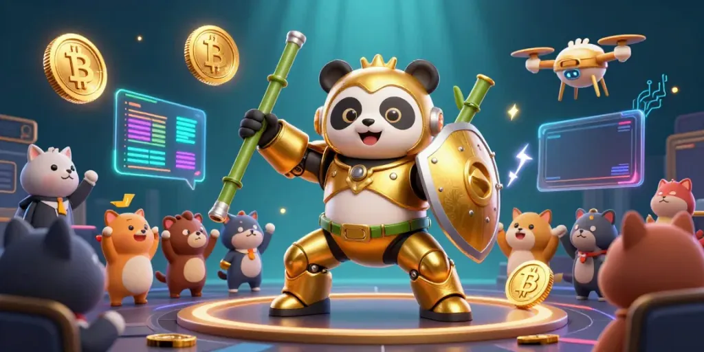 Engage with the vibrant casino-themed illustration showcasing 78win, featuring a golden panda mech and multiple glowing crypto elements.