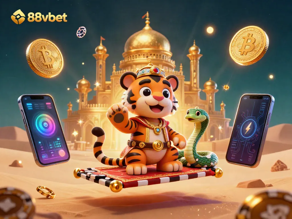 Experience thrilling adventures with 88vbet in this vibrant 3D casino scene featuring cartoon characters and digital assets.