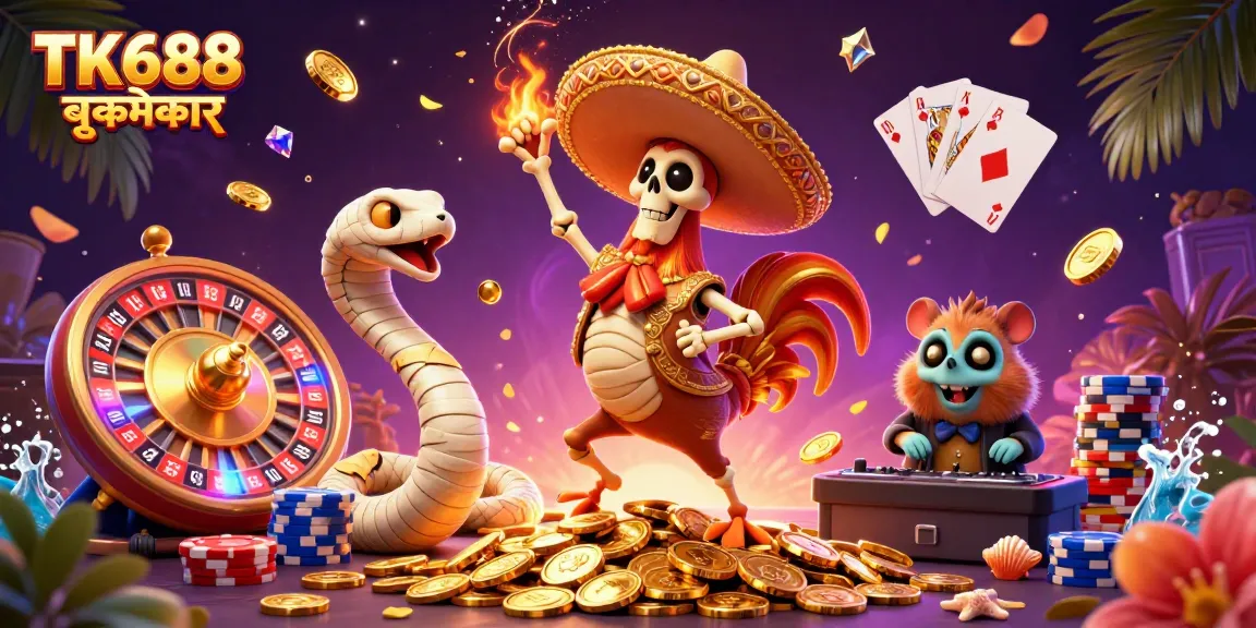 Experience thrilling gameplay at TK688 বুকমেকার with colorful characters celebrating amidst golden coins and casino elements.