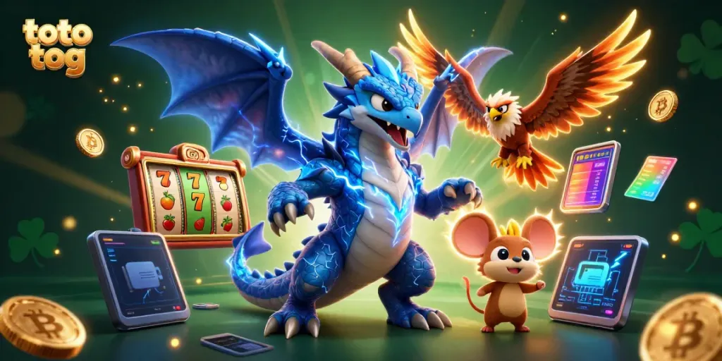 Spin the reels with exciting toto tog action in a vibrant casino illustration.