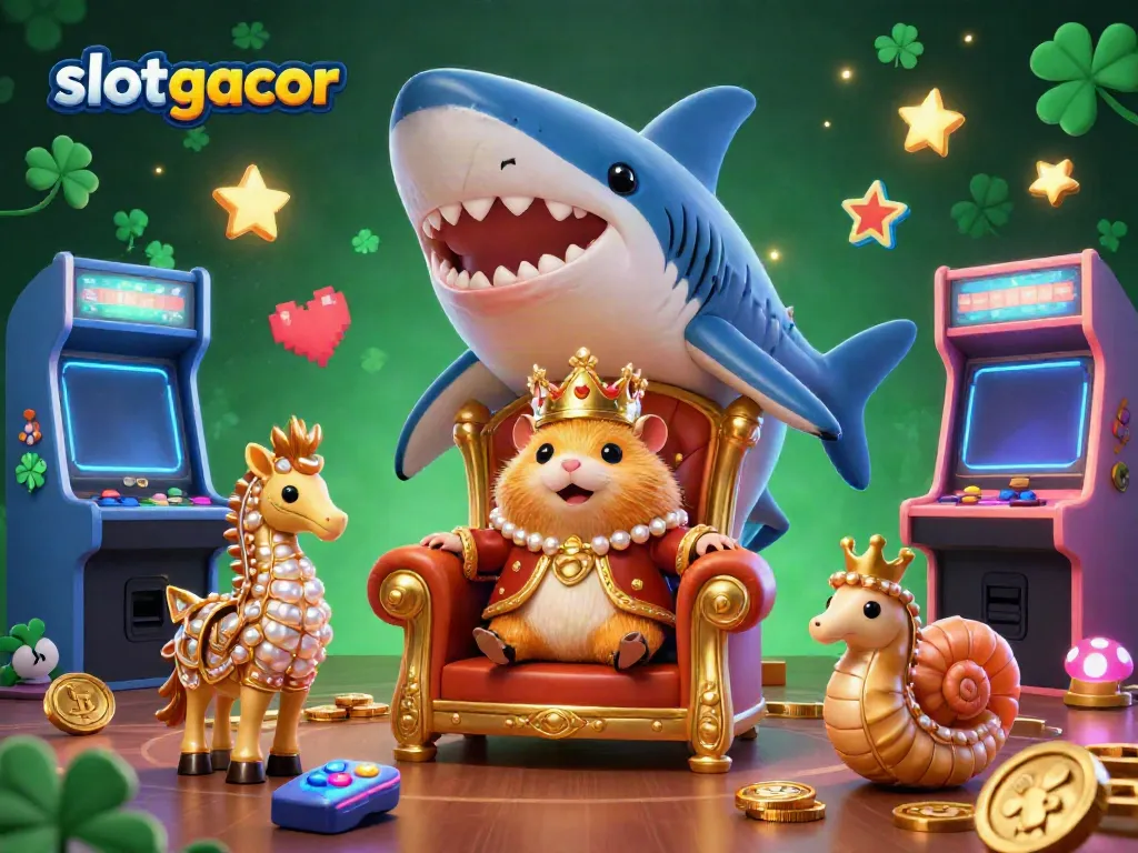 Mendapatkan jackpot besar di slot gacor dengan permainan penuh warna dan karakter raja hamster emas.