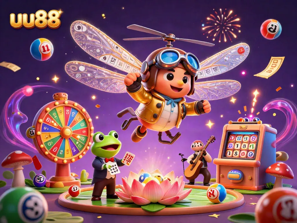 uu88 offers an exhilarating gaming experience with vibrant lottery balls and a lively casino scene.