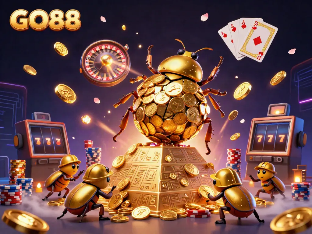 Experience the fun at GO88 with golden coins flowing and exciting casino elements!