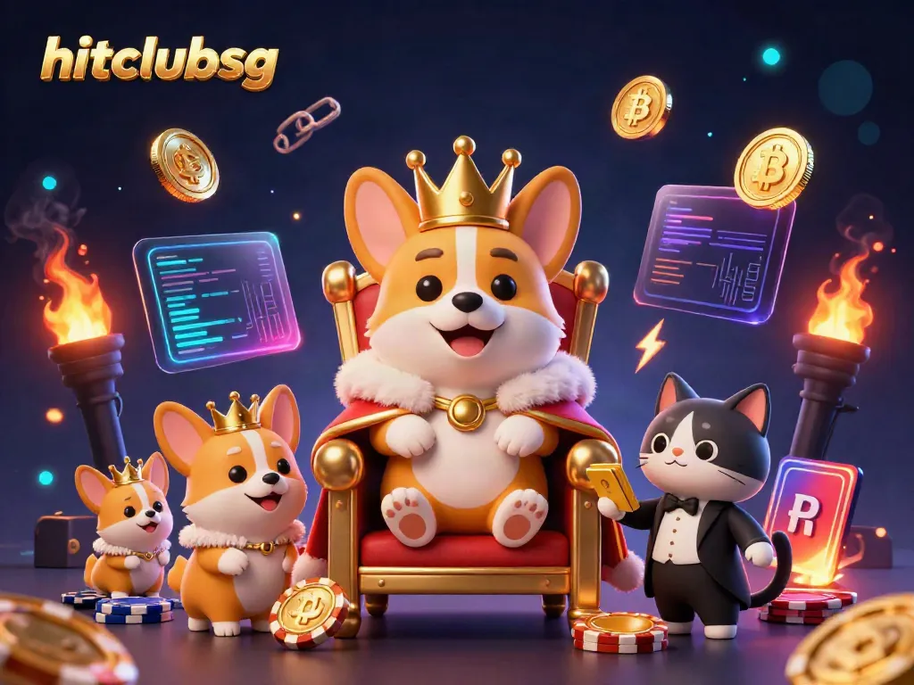 Engage with hitclubsg's exciting casino world featuring royal corgis and vibrant crypto coins.