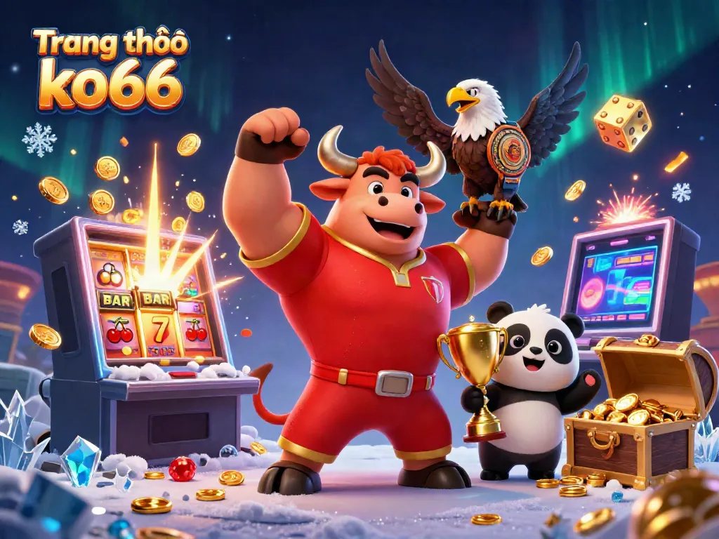 Immerse in the excitement at Trang chủ ko66 with vibrant characters celebrating jackpot wins in a dynamic casino atmosphere.