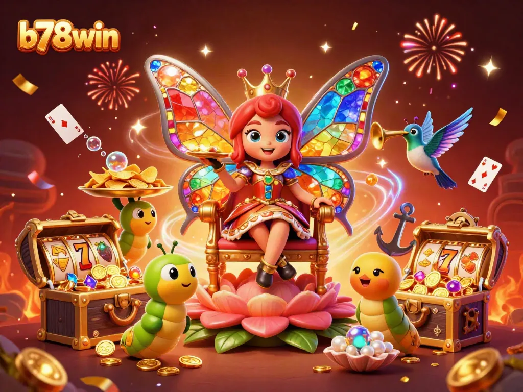 Experience thrilling gaming at b78win with a colorful casino-themed illustration capturing excitement.