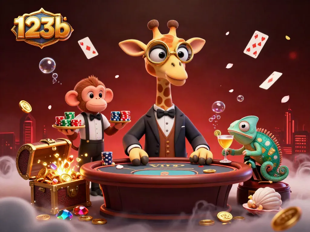 Engage in thrilling gaming at 123b with playful characters and vibrant casino elements.