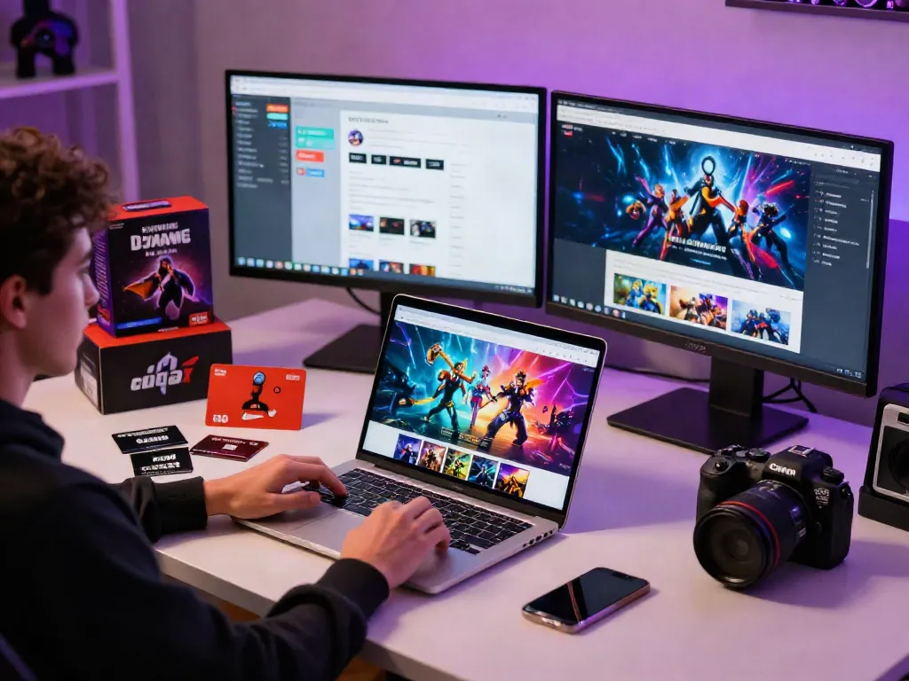 Exciting digital shopping experience for gaming products on warung168 with vibrant displays and engaging atmosphere.