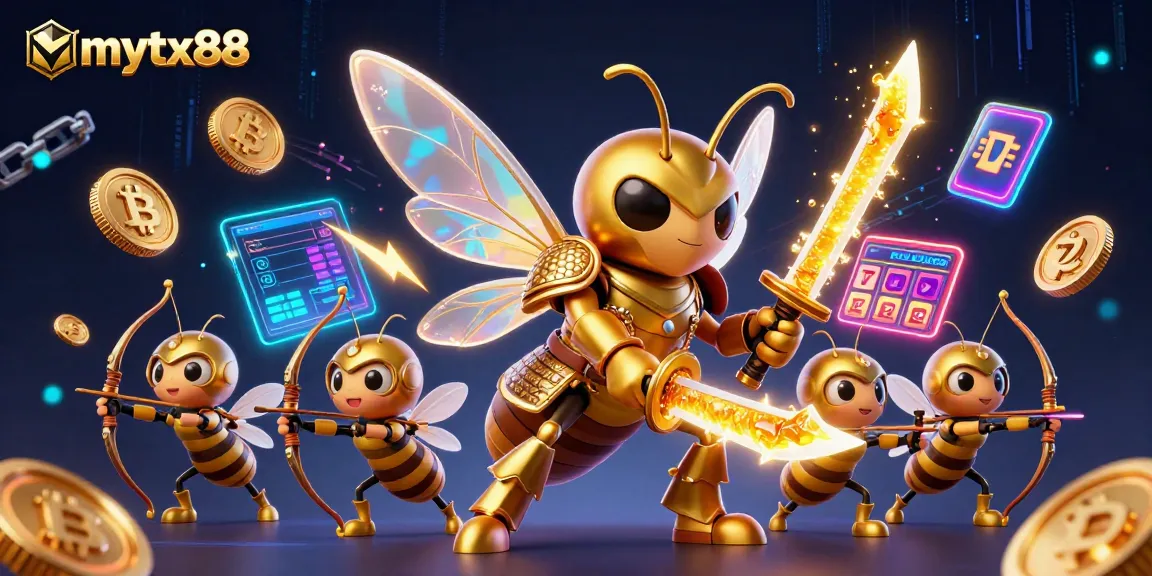 Spin the reels at mytx88 with this vibrant, action-packed casino illustration.