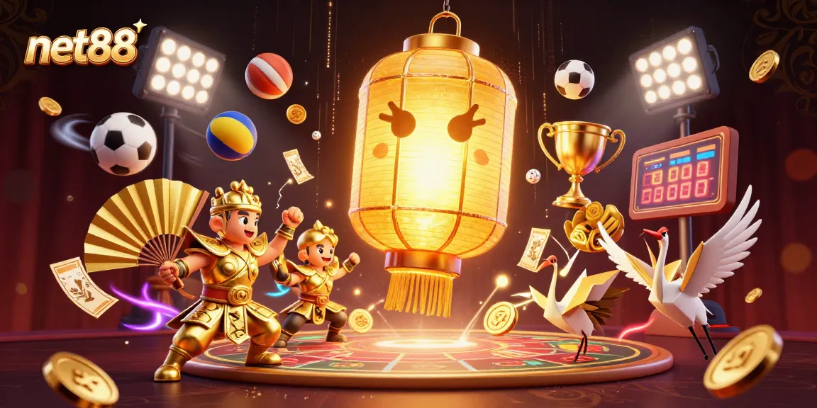 Experience thrilling gameplay at net88 with vibrant sports-themed casino elements and golden symbols.