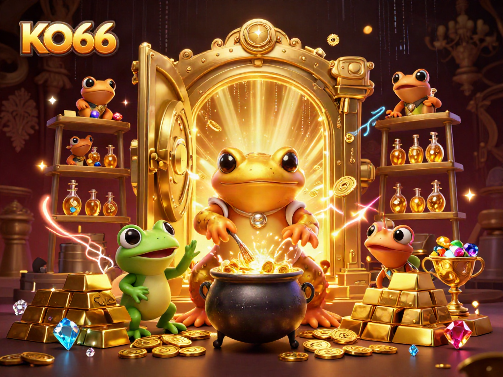KO66 vibrant scene depicting a golden salamander alchemist and gambling treasures in action