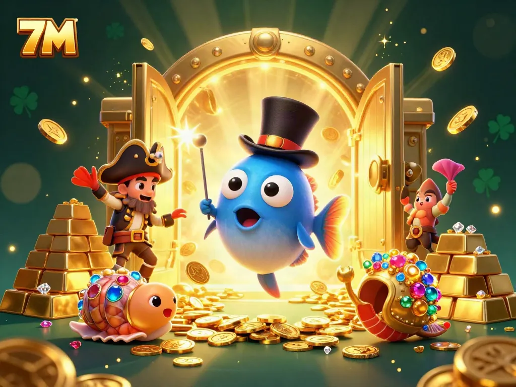 7M deep-sea anglerfish entices players with golden coins amid a treasure-filled casino scene.