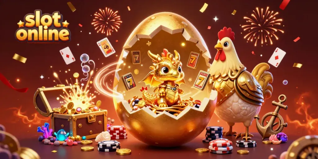 Bermain slot online dengan peluang menang tinggi, menampilkan jackpot dan simbol keberuntungan.