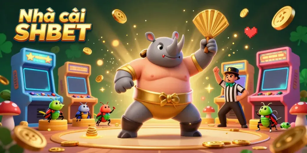 Experience thrilling gaming with the vibrant and dynamic scene featuring Nhà cái SHBET, showcasing animated characters and immersive game elements.