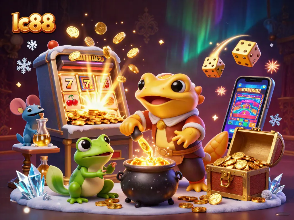 Engage with lc88's vibrant casino atmosphere featuring a golden salamander alchemist and a jackpot explosion.