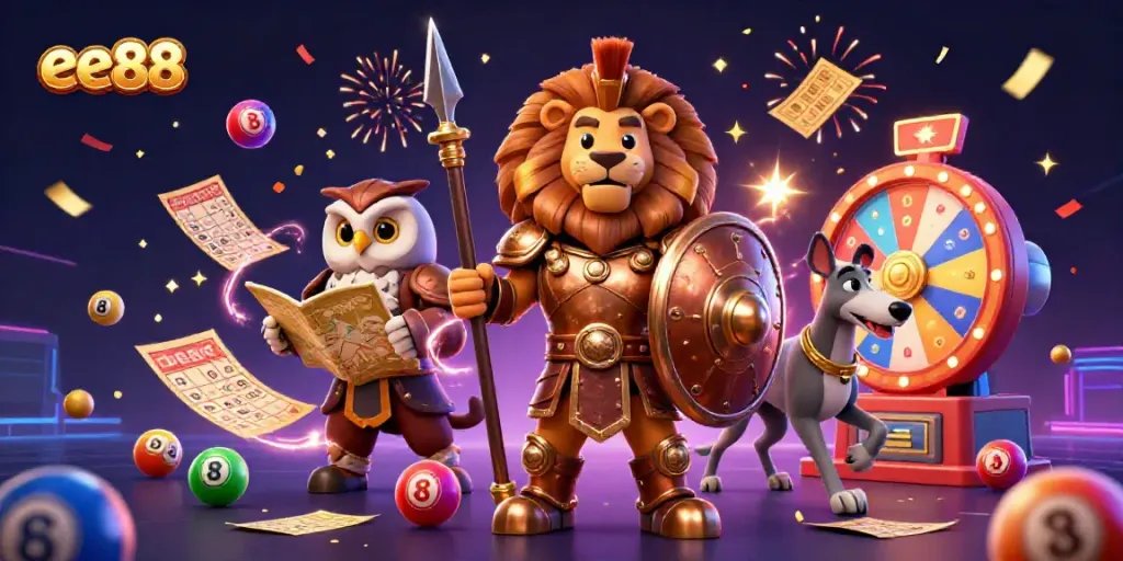 Engage in thrilling lottery games at ee88 with vibrant, dynamic visuals showcasing festive gaming elements!