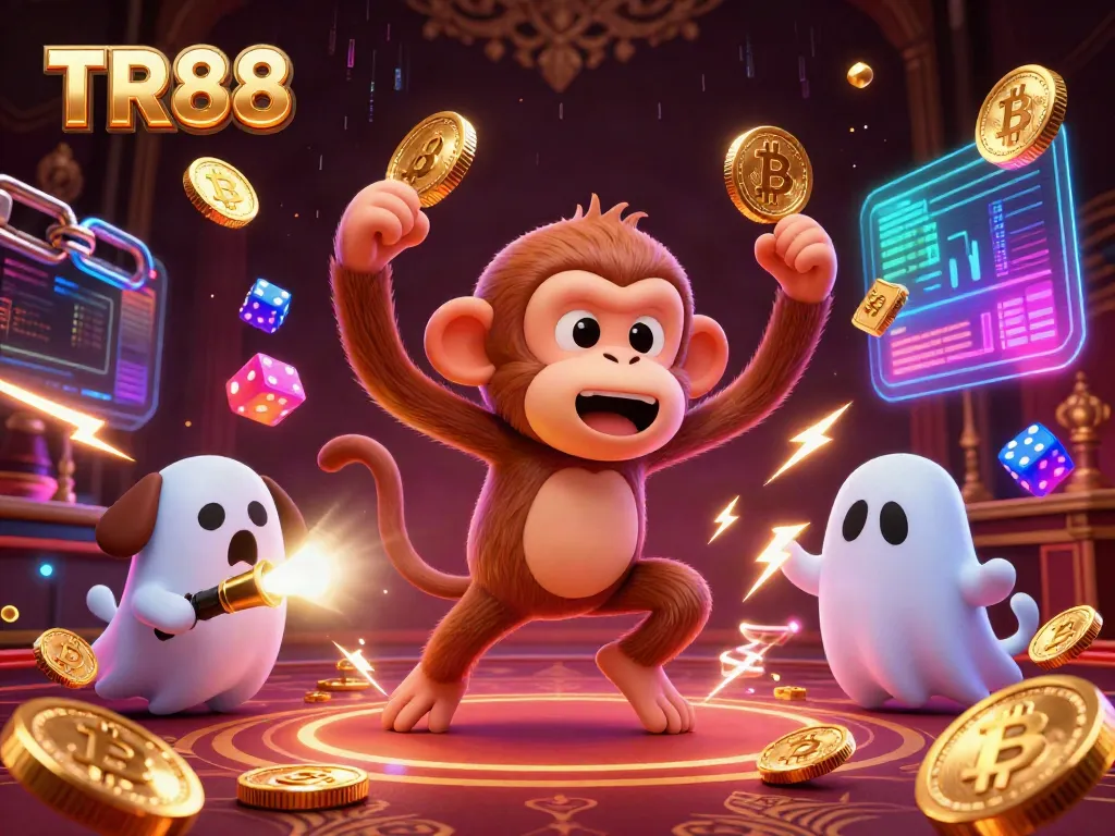 TR88 showcases a ghost-hunter puppy tracking an invisible monkey amidst a vibrant casino backdrop.